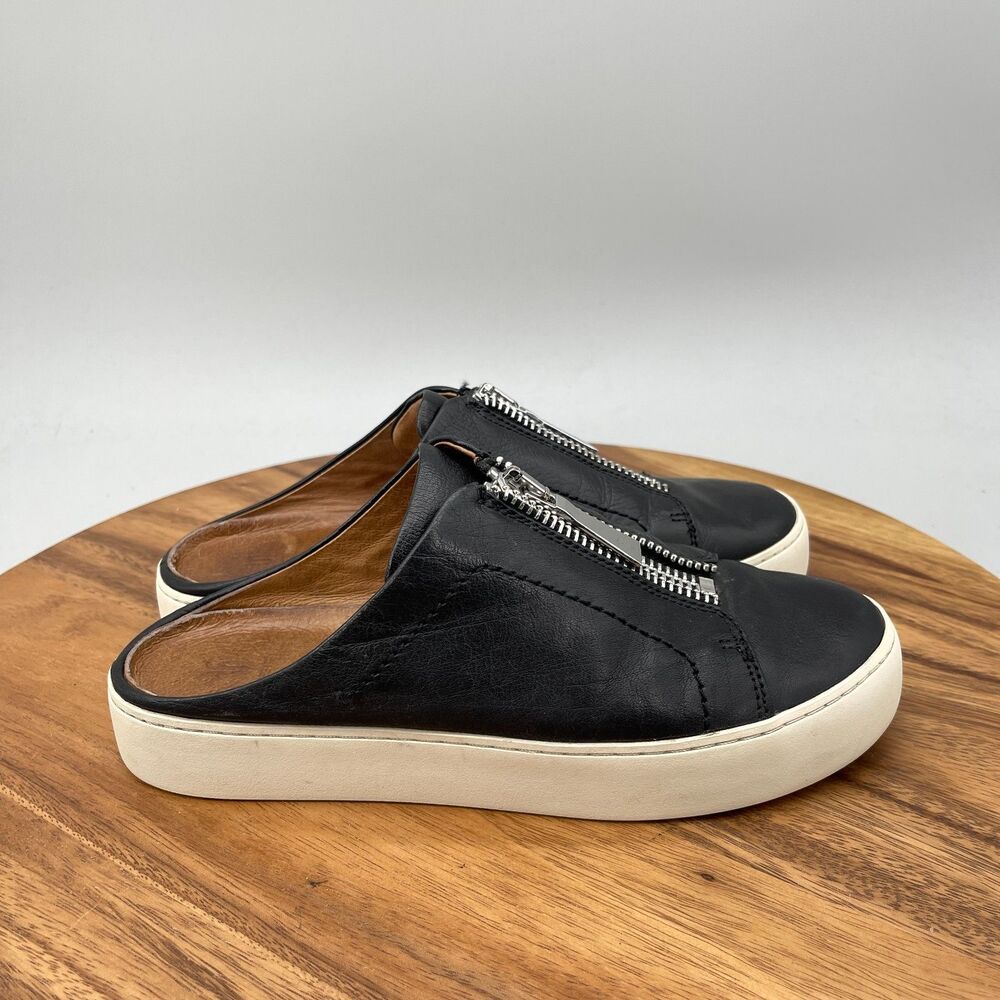 FRYE Lena Zip Mules Womens Size 7 M Black Leather Platform Casual Sneakers